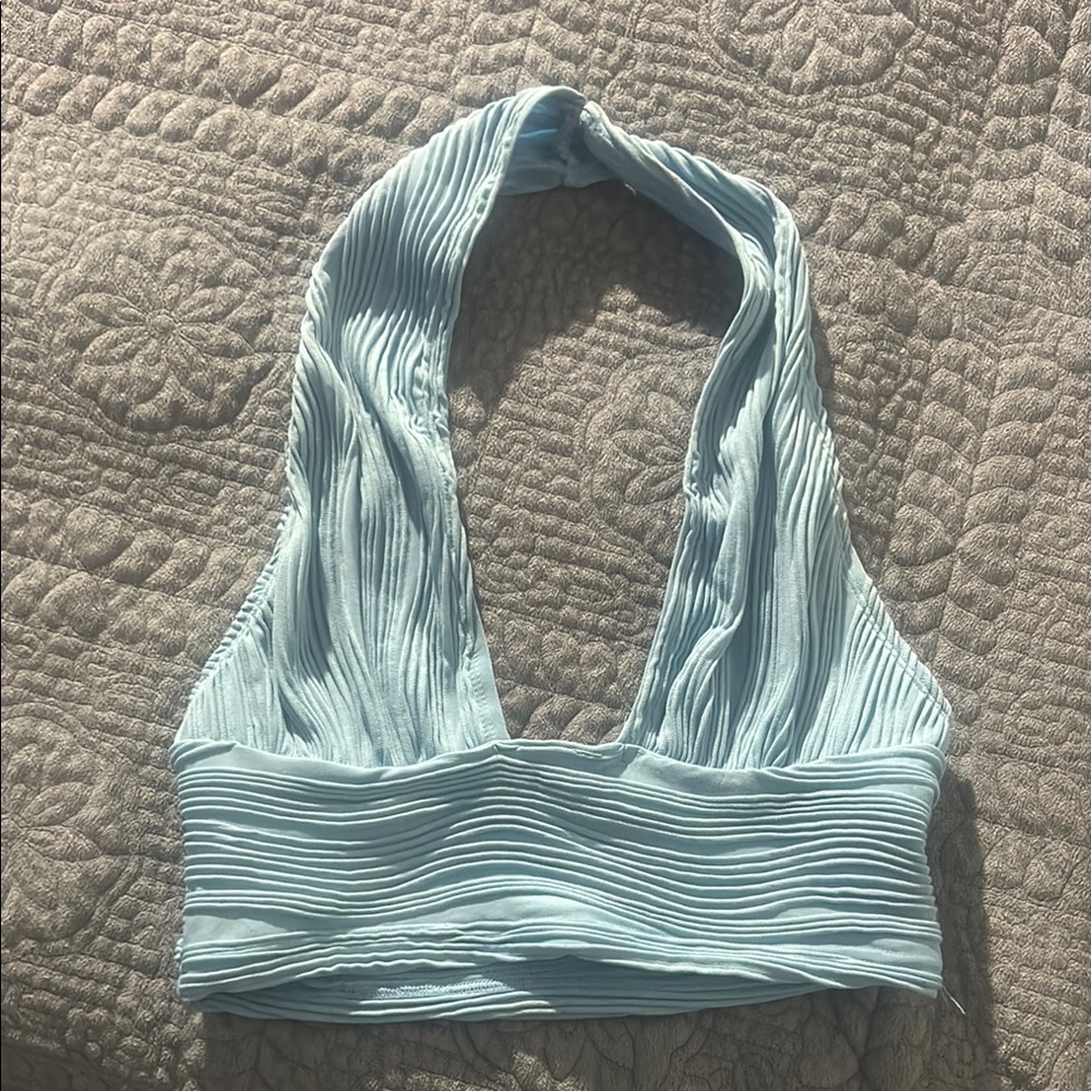 SHEIN Light Blue Ribbed Crop Top